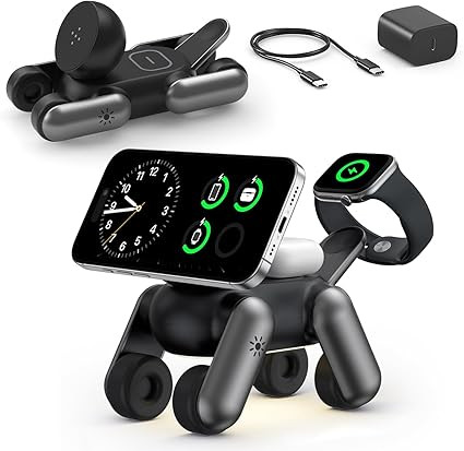 3-in-1 Charging Station with Magnetic Wireless Fast Charger Stand for Apple Devices. Compatible with MagSafe. Supports iPhone 17/16/15/14/13/12/Air Series, Apple Watch, and AirPods.