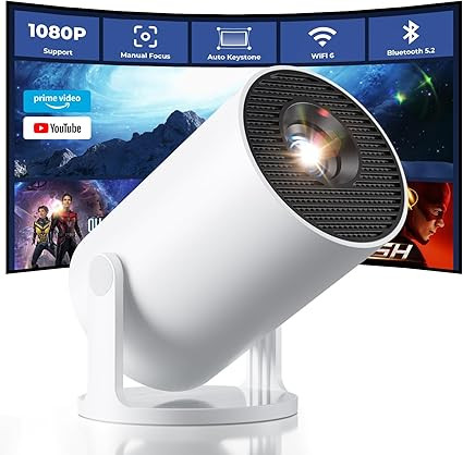 The CLOKOWE mini projector features WiFi and Bluetooth, a built-in app, and is a smart, portable projector with 180° rotation, automatic button operation, 1080P support, and compatibility with HDMI/US